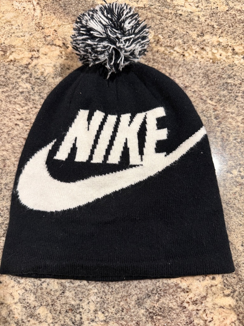 Nike Kids Black and White Pom Pom Logo Beanie